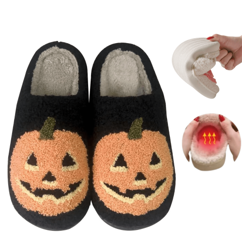 Πλεκτές παντόφλες με κολοκύθα και σχέδιο Halloween για γυναίκες με αναμνήσεις