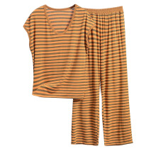 Damen-Nachtwäsche-Set aus Modal mit Streifen, bestehend aus einem Tanktop mit V-Ausschnitt und einem locker sitzenden Oberteil