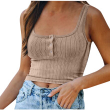 Top corto ajustado sin mangas para mujer con botones