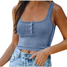 Top corto ajustado sin mangas para mujer con botones