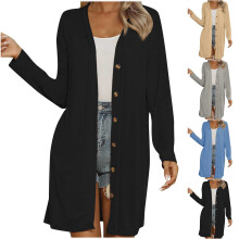 Hellblauer Damen-Strickcardigan, mit Knopfleiste, lang
