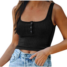 Top corto ajustado sin mangas para mujer con botones