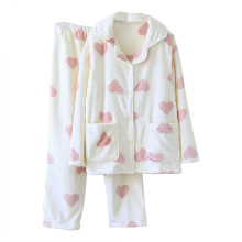 Flanell-Schlafanzug-Set für Damen mit Fleece-Oberteil und elastischem Bund