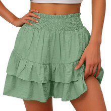 Boho-Rüschen-Stufenrock für Damen, hochtaillierte Leinenshorts