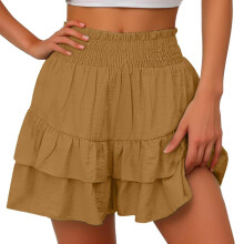 Fließende Boho-Shorts aus Leinen mit hohem Bund für Damen