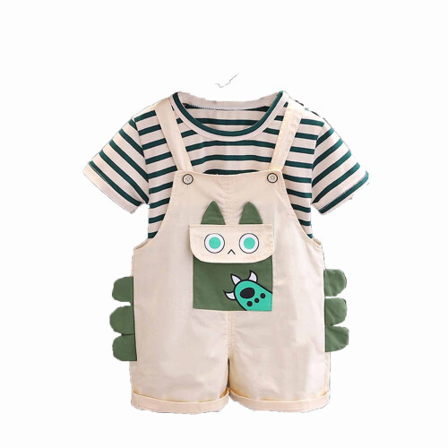 Completo due pezzi in cotone per bambini piccoli, composto da top a righe bianche e