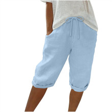 Knälånga linneshorts med fickor, snabbtorkande för dam