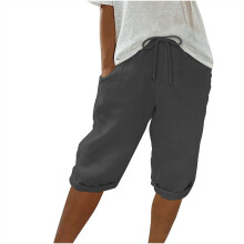 Knälånga linneshorts med fickor, snabbtorkande för dam