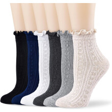 Chaussettes mi-mollet en coton pour femmes, avec bordure à volants, lot de 6 paires