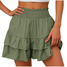 Damen-Rüschen-Skorts mit fließendem Rock und hohem Bund (1er-Pack)