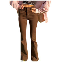 Damen-Jeans mit weitem Bein, hohem Bund und ausgestelltem Bein, braun
