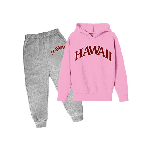 Kinder-Hoodie-Pullover-Set, rosa mit Buchstabenprint, Langarm für