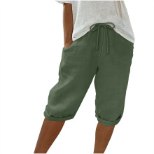 Knälånga linneshorts med fickor, snabbtorkande för dam