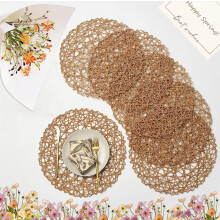 Runde dækkeservietter i sæt med 6, 15 tommer papirvævet boho-stil