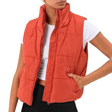 Gilet imbottito da donna casual caldo tinta unita arancione L