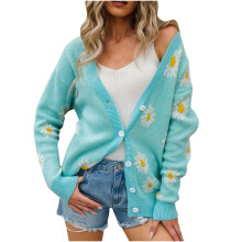 Grüner, offener Damen-Cardigan mit langen Ärmeln
