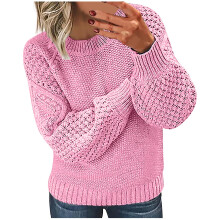 Damen-Strickpullover, einfarbig, rosa, dick, warm