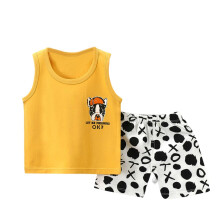 Zweiteiliges Outfit für Jungen im Babyalter: Cartoon-Baumwoll-Tanktop und Shorts, Sommerkleidung, süßer bedruckter Rundhals-Tanktop-Shorts-Anzug,