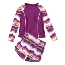 Langermet rashguard-badedraktsett til jenter med blomstertrykk