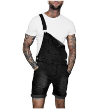 Herren-Denim-Latzhose, grau, gerader Schnitt mit Brustbereich