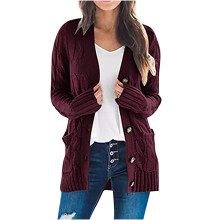 Cardigan da donna in maglia, verde, oversize con tasche
