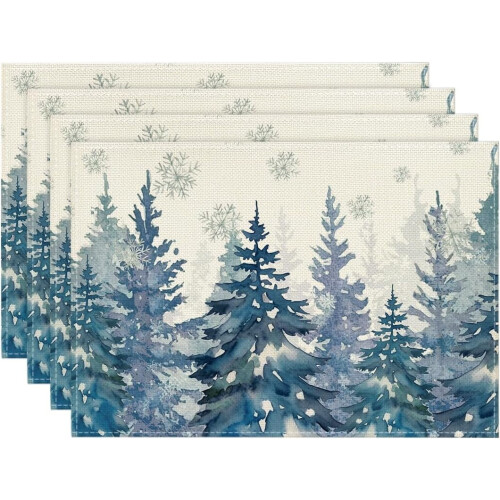Σετ 4 χειμερινών σουπλά Pine Trees Blue 12x18 ίντσες