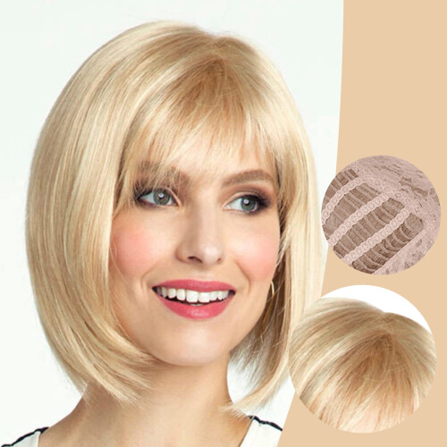 Golden Short Bob Human Hair Wig with Bangs 2
