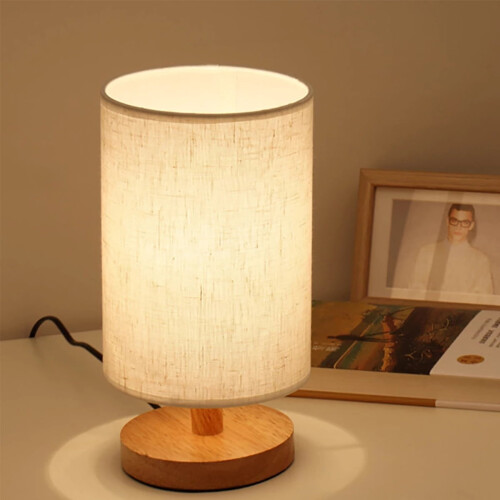 Linen Desk Lamp Wooden Touch Control LED 12W 1