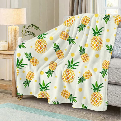 Pineapple Cartoon Plaid Blanket Soft Plush Fleece 1