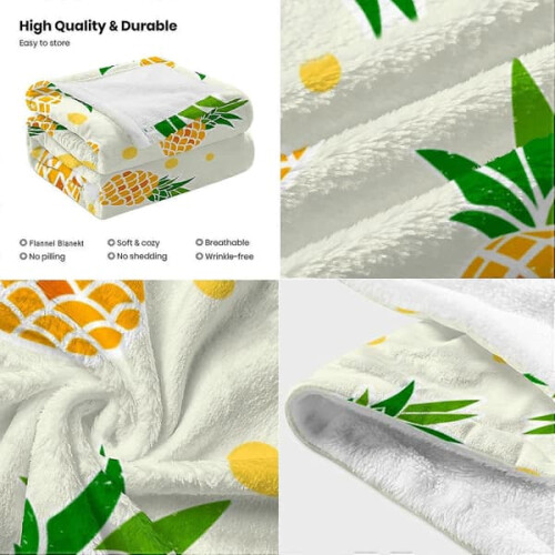 Pineapple Cartoon Plaid Blanket Soft Plush Fleece 2