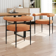 2Pcs Orange Velvet Curved Open Back Dining Chairs Upholstered Accent Side Chairs with Slim Black Metal Legs