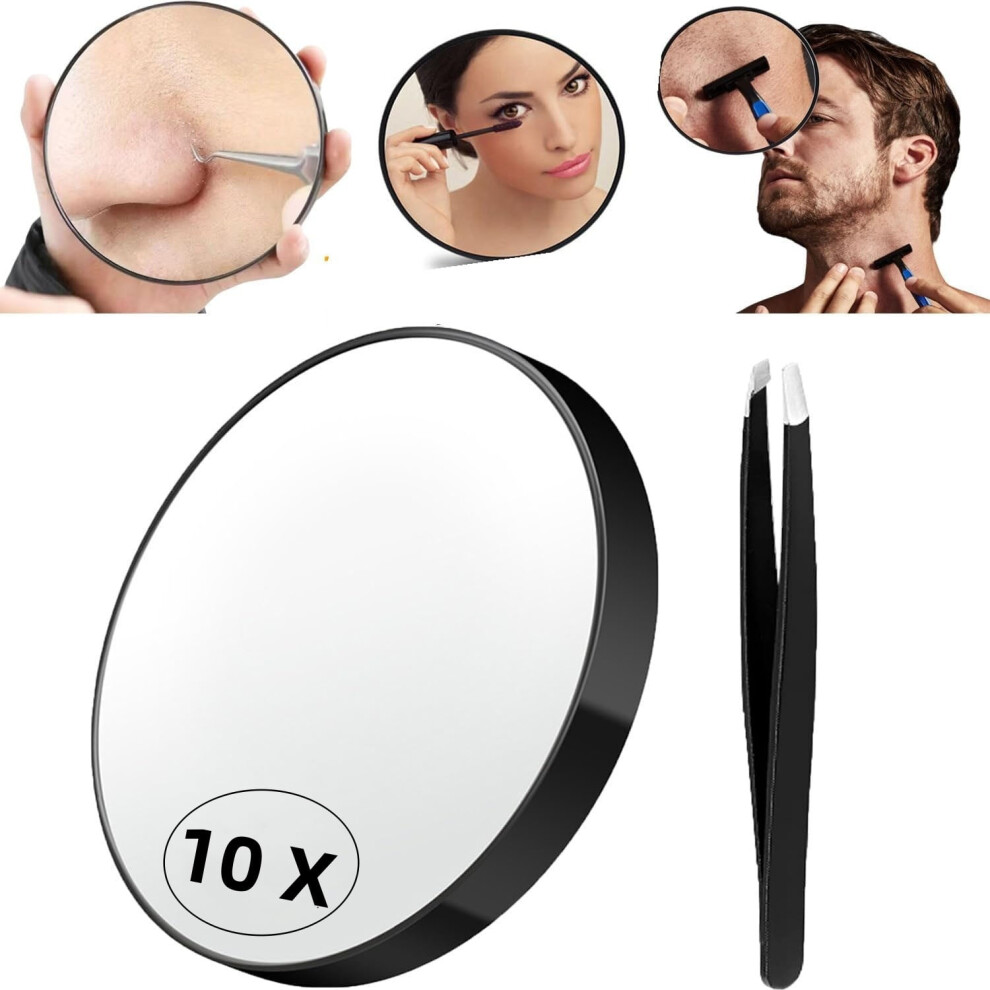 Makeup Mirror 10X Magnification Black Portable 3.5 Inch