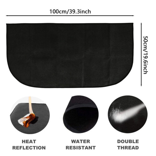 Half Round Fireplace Mat Fireproof Black 20 x 39 Inch 1