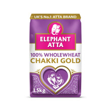 Elephant Atta Chakki Gold Premium Chapatti Flour 1.5kg - 100% Wholewheat Atta, High in Fibre - Chapati, Naan & Roti Flour - Pack of 1 x 1.5kg