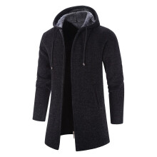 Casaco Trench Coat Masculino de Comprimento Médio com Capuz e Corta-Vento Preto