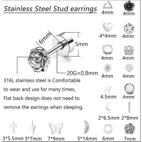 Stainless Steel Stud Earrings for Women Geometric Flat Back 1