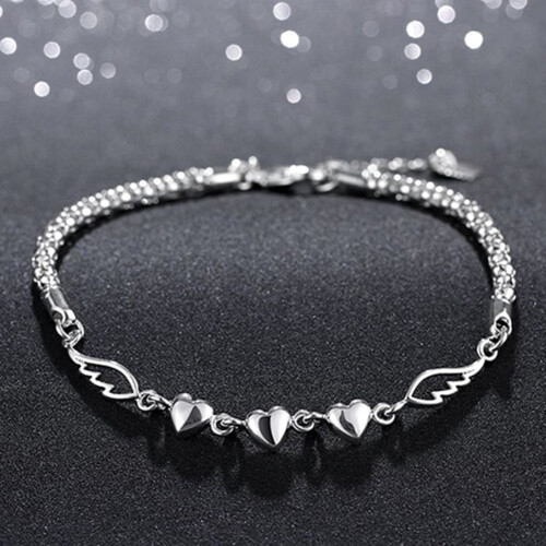 Women's Heart Wing Charm Bracelet Cuff Bangle 2