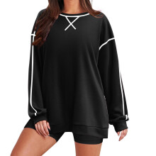 Sweat-shirt oversize pour femme, manches longues, col rond, côté