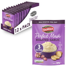 Idahoan Roasted Garlic Mash Potato Pack of 12 - Gluten Free Vegetarian Mash Potatoes Cooks in 1 Minute Ready to Eat Food Roasted Garlic Bulk