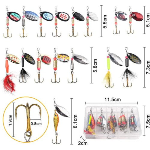 Σετ δολωμάτων ψαρέματος Spinner, 16 τεμάχια με σαλαγκιές, τεχνητά δολώματα με πούλιες 2