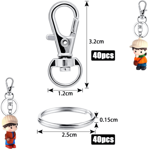 Key Rings with Carabiner Silver 80-Pack 1
