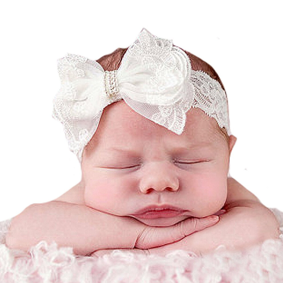 Baby lace headbands with big bows white