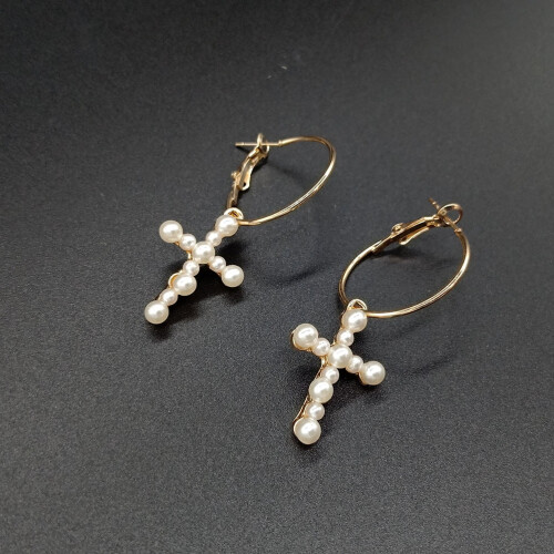 White Cross Dangle Earrings Alloy 1 Pair