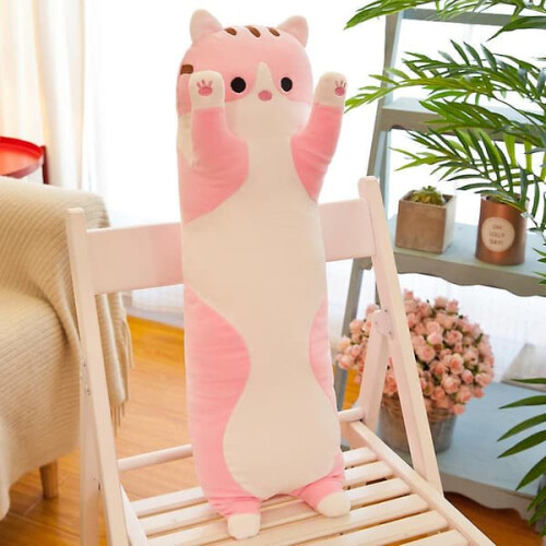 Cat-shaped plush pillow for kids, pink, 50 cm 2