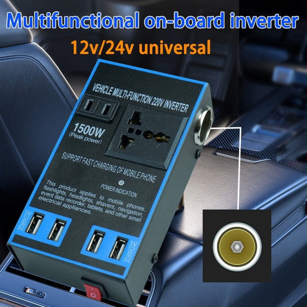 Car Inverter 12V To 110V 1500W With 2 Ac Outlets And 4 Usb 9555307067238