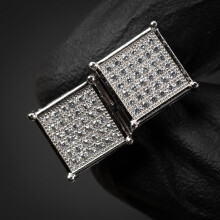 Square micro pave stud earrings white gold 925 sterling