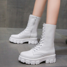 Platform Boots Women's Round Toe Lace-up Mid-Calf 39