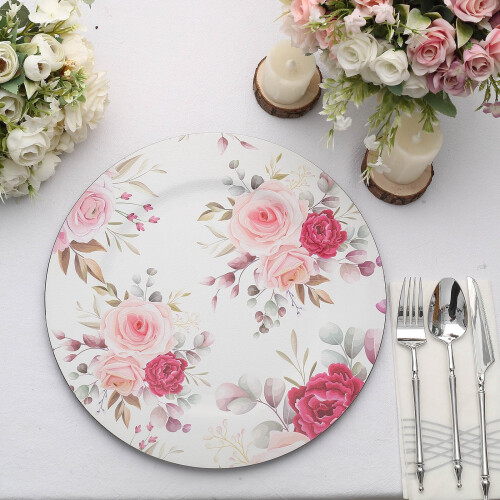 Plastic Charger Plates Rose Design6Pack