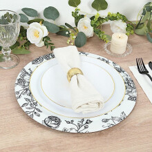 Assiettes de présentation en plastique noir BalsaCircle à motif floral toile de Jouy