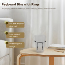 6 Sets Pegboard Bins with Rings Style Pegboard Hooks with Pegboard Cups Pegboard Cup Holder Accessories Transparent